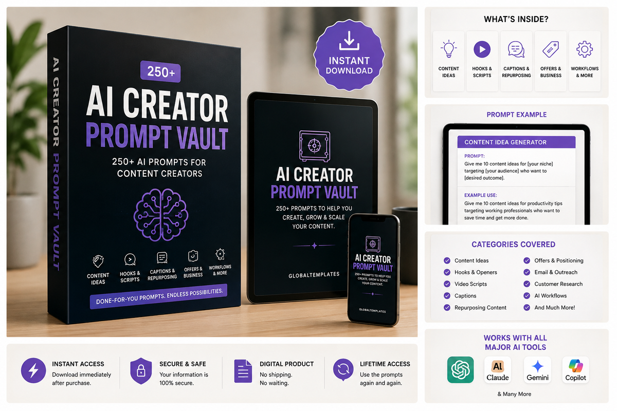 AI Creator Prompt Vault – 250+ AI Prompts for Content Creators